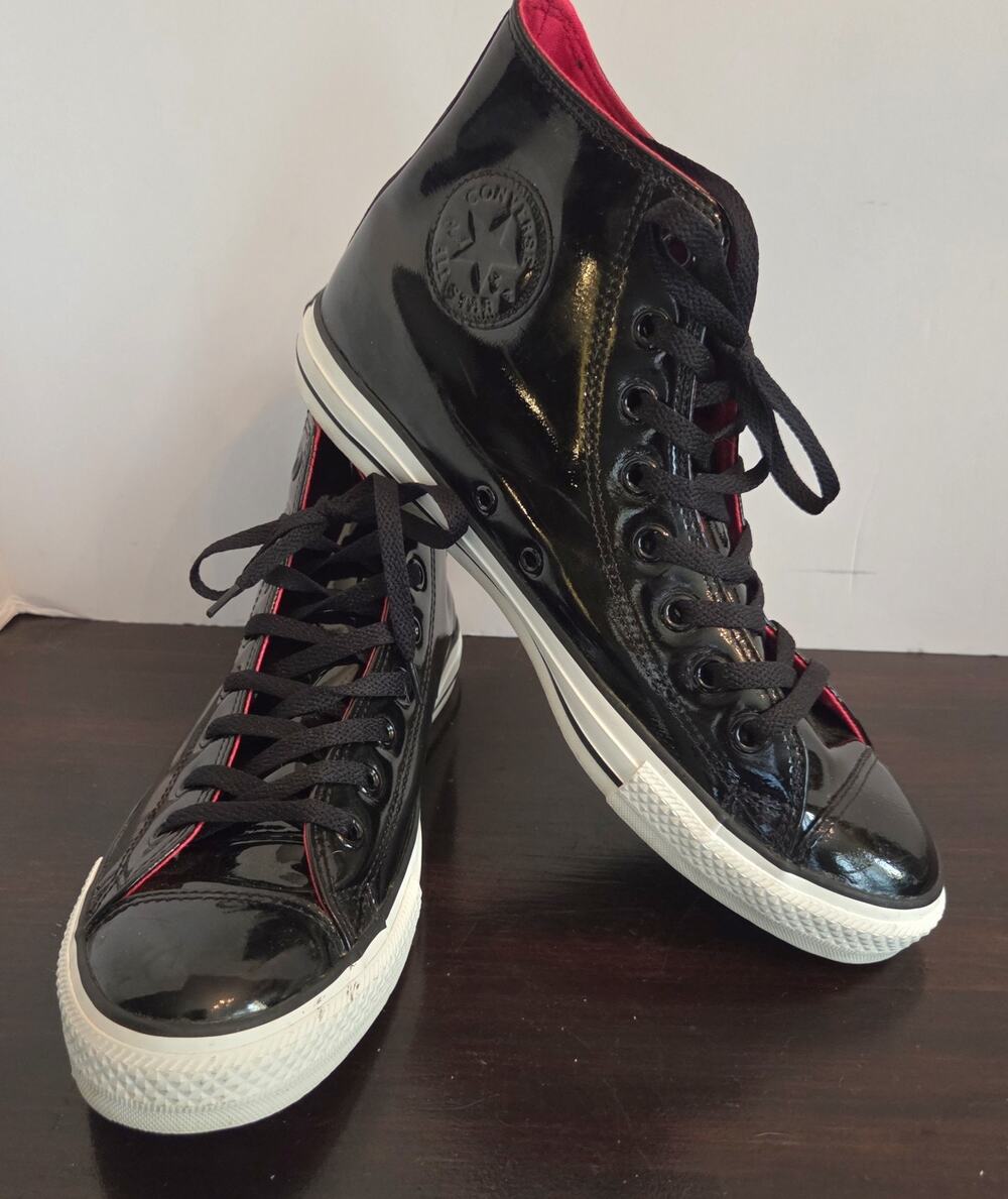 Converse All Star Chuck Taylor Black Patent Leather High Top Shoes Size 10.5